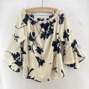Joseph Ribkoff Floral Off The Shoulder Blouse Tiered Bell Fairy Cream Black 4